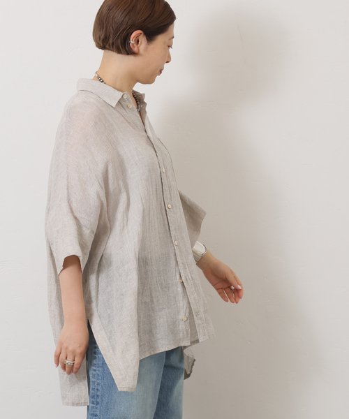 JOURNAL STANDARD LUXE（ジャーナルスタンダード　ラックス）の「60リネンガーゼ ワイドシャツ（シャツ/ブラウス・レディース・ベージュ/ブラック・FREE）」の9枚目の写真