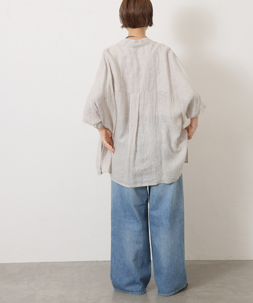 JOURNAL STANDARD LUXE（ジャーナルスタンダード　ラックス）の「60リネンガーゼ ワイドシャツ（シャツ/ブラウス・レディース・ベージュ/ブラック・FREE）」の11枚目の写真