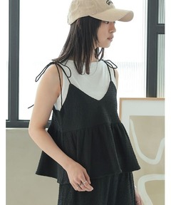 トップス Satin Combination Peplum Tank Top Satin Combination Peplum Tank Top/サテンコンビペプラムタンク