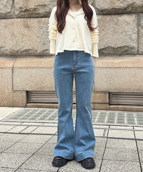 IRO★BERRY RUFFLE DENIM 裾フレアデニムパンツ ジーンズ デニム デニムパンツ 裾 フリンジ フレア パンツ