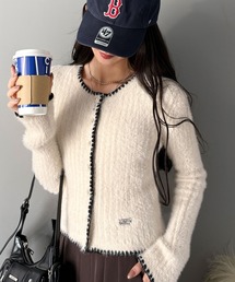 【mily bilet】暖かいシャギー素材♪プレート付きシャギーリブカーデ（長袖）