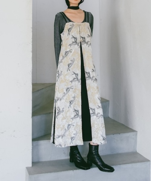 【極美品】サハラ ベストレイヤードドレス ワンピース マキシ丈 レースレディース Lace Ladies 花柄総レースハイネックマキシ丈