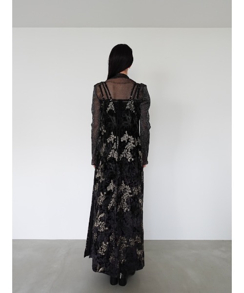 saharaサハラワンピースロングドレスMARTE Black セール】Cross Neck Jacquard Dress/クロスネックジャガード
