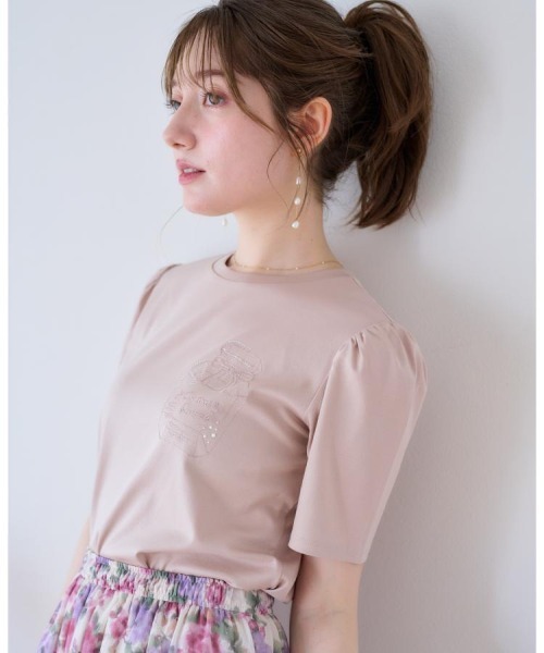 couture brooch（クチュールブローチ）の「【接触冷感・UV機能あり・マシンウォッシャブル】60シルケット パフュームエンブロTシャツ（Tシャツ/カットソー・レディース・ピンク/オフホワイト/イエロー系その他/ブラック・42/40/36/38）」の7枚目の写真