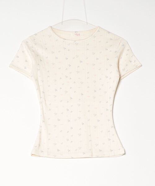 Vini(ヴィニ)の「【Vini】フラワープリント ガーゼ トップス(Tシャツ/カットソー・レディース・ベージュ/ホワイト・FREE)」の6枚目の写真