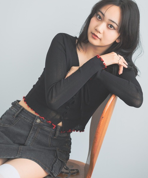 3.3 Field Trip （3.3フィールドトリップ）の「3.3 Field Trip／メッシュ裾メロウカーディガン（カーディガン/ボレロ・レディース・ブラック/パープル/ホワイト・FREE）」の21枚目の写真