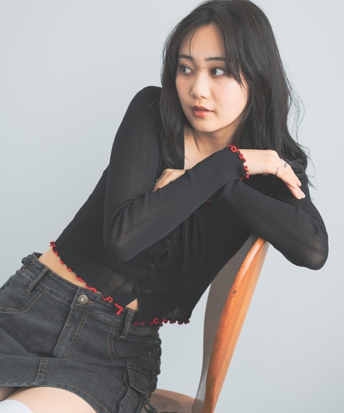 3.3 Field Trip （3.3フィールドトリップ）の「3.3 Field Trip／メッシュ裾メロウカーディガン（カーディガン/ボレロ・レディース・ブラック/パープル/ホワイト・FREE）」の20枚目の写真