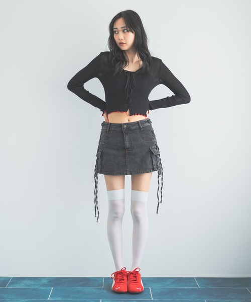 3.3 Field Trip （3.3フィールドトリップ）の「3.3 Field Trip／メッシュ裾メロウカーディガン（カーディガン/ボレロ・レディース・ブラック/パープル/ホワイト・FREE）」の19枚目の写真