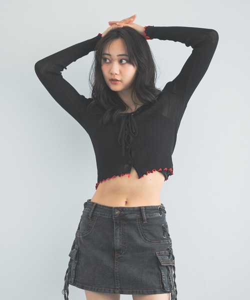 3.3 Field Trip （3.3フィールドトリップ）の「3.3 Field Trip／メッシュ裾メロウカーディガン（カーディガン/ボレロ・レディース・ブラック/パープル/ホワイト・FREE）」の18枚目の写真