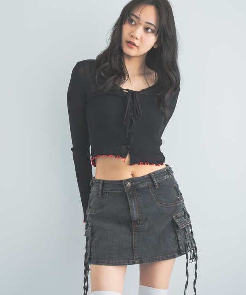 3.3 Field Trip （3.3フィールドトリップ）の「3.3 Field Trip／メッシュ裾メロウカーディガン（カーディガン/ボレロ・レディース・ブラック/パープル/ホワイト・FREE）」の17枚目の写真