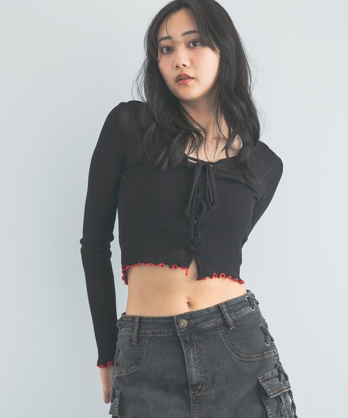 3.3 Field Trip （3.3フィールドトリップ）の「3.3 Field Trip／メッシュ裾メロウカーディガン（カーディガン/ボレロ・レディース・ブラック/パープル/ホワイト・FREE）」の16枚目の写真