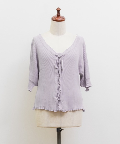 CLETTE(クレット)の「レースアップデザイン半袖ニット(ニット/セーター・レディース・ブラック/ラベンダー/ピンク・4L/3L/LL)」の13枚目の写真