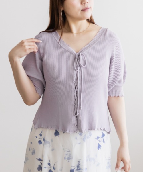 CLETTE(クレット)の「レースアップデザイン半袖ニット(ニット/セーター・レディース・ブラック/ラベンダー/ピンク・4L/3L/LL)」の8枚目の写真