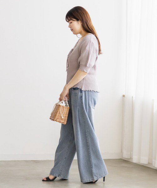 CLETTE(クレット)の「レースアップデザイン半袖ニット(ニット/セーター・レディース・ブラック/ラベンダー/ピンク・4L/3L/LL)」の12枚目の写真