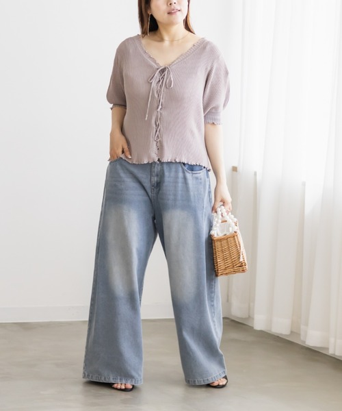 CLETTE(クレット)の「レースアップデザイン半袖ニット(ニット/セーター・レディース・ブラック/ラベンダー/ピンク・4L/3L/LL)」の11枚目の写真