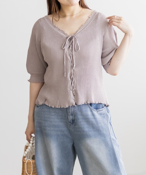 CLETTE(クレット)の「レースアップデザイン半袖ニット(ニット/セーター・レディース・ブラック/ラベンダー/ピンク・4L/3L/LL)」の10枚目の写真