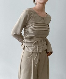 on:nue（オンニュ）の「【on:nue】[お気に入り登録数5,100突破！][着用動画あり！/3way/2点セット] ドローストリングリブカットソーアンサンブル（Tシャツ/カットソー）」