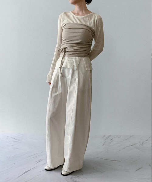 on:nue（オンニュ）の「【on:nue】[お気に入り登録数3,000突破！][着用動画あり！/3way/2点セット] ドローストリングリブカットソーアンサンブル（Tシャツ/カットソー・レディース・ブラック/アイボリー/グレー・FREE）」の9枚目の写真