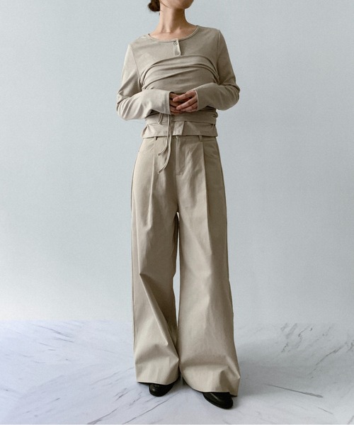 on:nue（オンニュ）の「【on:nue】[お気に入り登録数3,000突破！][着用動画あり！/3way/2点セット] ドローストリングリブカットソーアンサンブル（Tシャツ/カットソー・レディース・ブラック/アイボリー/グレー・FREE）」の7枚目の写真