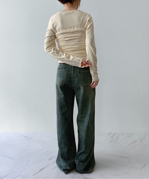 on:nue（オンニュ）の「【on:nue】[お気に入り登録数3,000突破！][着用動画あり！/3way/2点セット] ドローストリングリブカットソーアンサンブル（Tシャツ/カットソー・レディース・ブラック/アイボリー/グレー・FREE）」の22枚目の写真