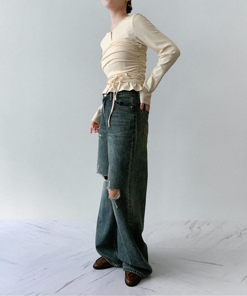 on:nue（オンニュ）の「【on:nue】[お気に入り登録数3,000突破！][着用動画あり！/3way/2点セット] ドローストリングリブカットソーアンサンブル（Tシャツ/カットソー・レディース・ブラック/アイボリー/グレー・FREE）」の21枚目の写真