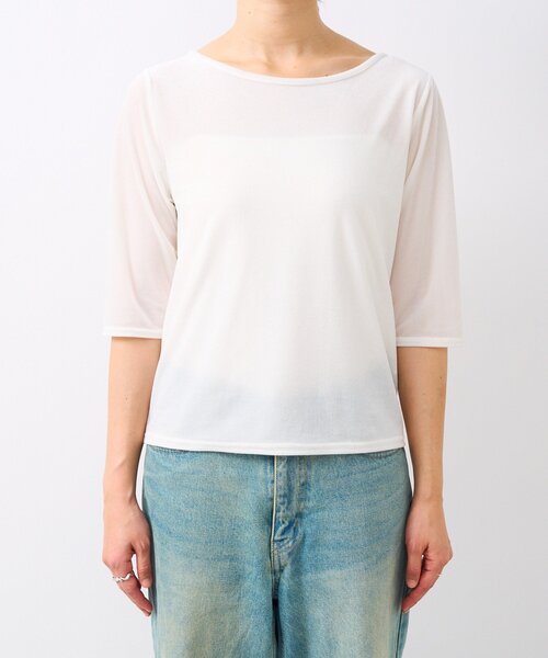 RIVE DROITE(リヴドロワ)の「【こなれ感抜群】シアーベロア5分袖Tee(Tシャツ/カットソー・レディース・オフホワイト/グレー/ブラック・FREE)」の9枚目の写真