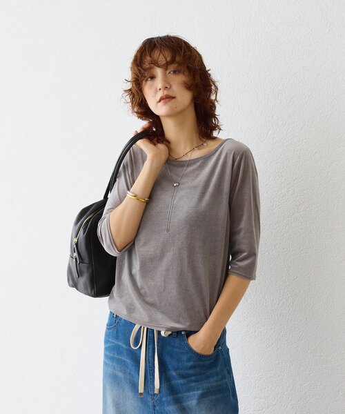 RIVE DROITE(リヴドロワ)の「【こなれ感抜群】シアーベロア5分袖Tee(Tシャツ/カットソー・レディース・オフホワイト/グレー/ブラック・FREE)」の22枚目の写真