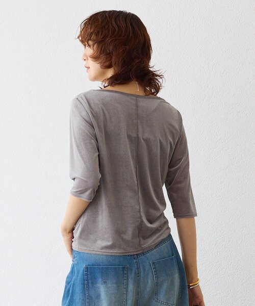 RIVE DROITE(リヴドロワ)の「【こなれ感抜群】シアーベロア5分袖Tee(Tシャツ/カットソー・レディース・オフホワイト/グレー/ブラック・FREE)」の20枚目の写真