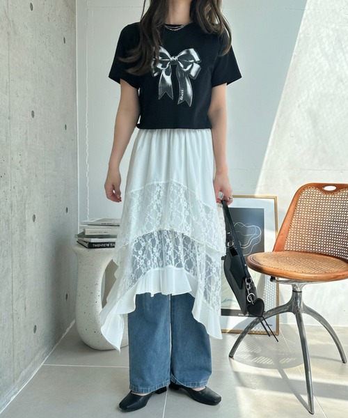 TREOVER(トレオーバー)の「レース×アシメで洗練された存在感♪レース切り替えアシメヘムスカート(スカート・レディース・ブラック/オフホワイト・FREE)」の19枚目の写真