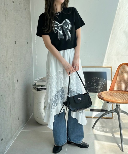 TREOVER(トレオーバー)の「レース×アシメで洗練された存在感♪レース切り替えアシメヘムスカート(スカート・レディース・ブラック/オフホワイト・FREE)」の18枚目の写真