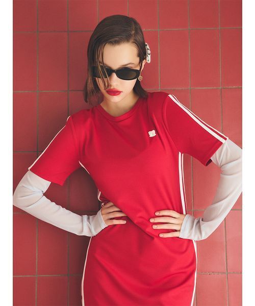 FURFUR（ファーファー）の「リボンロゴラインカットワンピース（ワンピース・レディース・ネイビー/レッド/ライトブルー・F）」の5枚目の写真