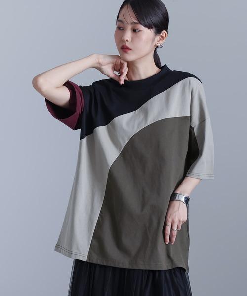 kOhAKU(コハク)の「4配色ラウンド切替カットソー(Tシャツ/カットソー・レディース・ブラック/カーキ・FREE)」の11枚目の写真