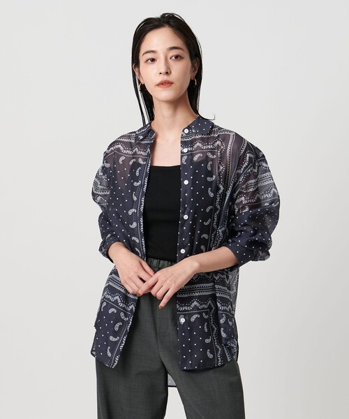 極美品　UNITED ARROWS オーガンジープリントシャツ　24ss 36 UNITED ARROWS ブラウス シャツ オーガンジー プリントシャツ