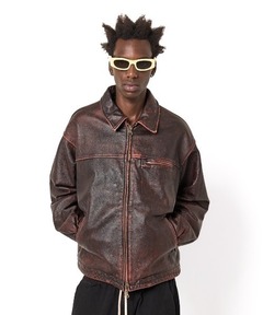 13】ヴィンテージ加工 PUレザー ジップアップブルゾン（ブルゾン