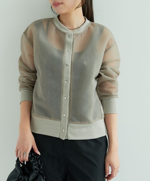 CROSS FUNCTION（クロスファンクション）の「《マシンウォッシャブル》エブ楽 シアースナップボタンカーディガン【CROSS FUNCTION/クロスファンクション】（カーディガン/ボレロ・レディース・チャコールグレー/ベージュ・LL/M/L）」の7枚目の写真