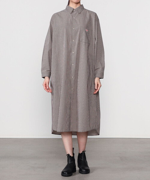 DANTON チェック柄 シャツワンピース 36 DANTON | プランサーボタン シャツワンピース PLAID WOMEN