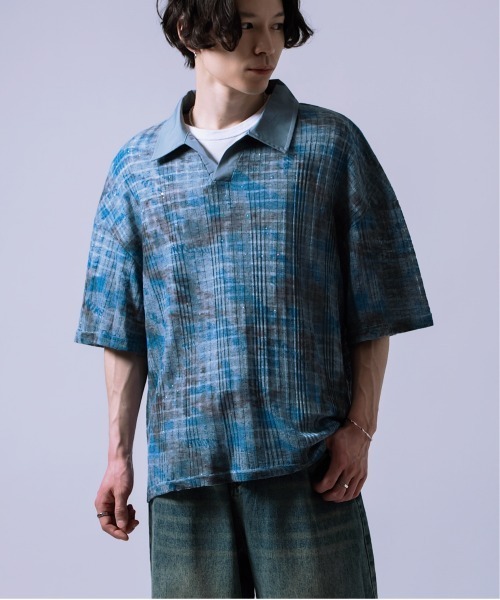 Crownor(クラウノアー)の「総柄スキッパー ポロシャツ(ポロシャツ・メンズ・ブルー/ブラック・LARGE/MEDIUM)」の16枚目の写真