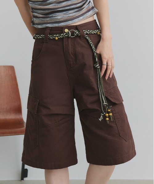 ad thie(アドティエ)の「ベルト付き カーゴハーフパンツ(カーゴパンツ・レディース・カーキ/ダークブラウン・FREE)」の2枚目の写真