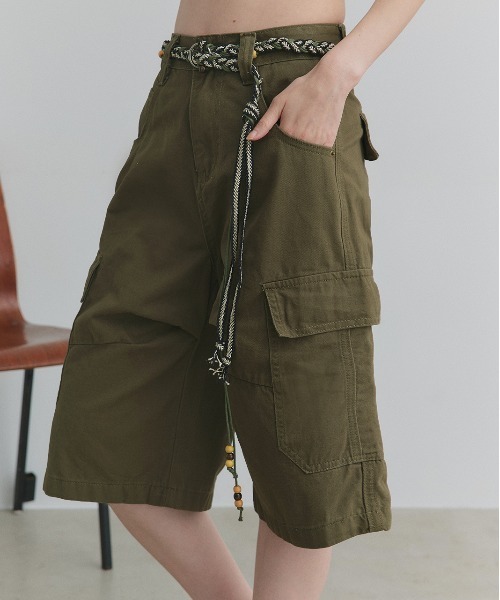 ad thie(アドティエ)の「ベルト付き カーゴハーフパンツ(カーゴパンツ・レディース・カーキ/ダークブラウン・FREE)」の18枚目の写真