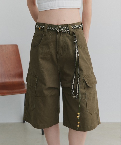 ad thie(アドティエ)の「ベルト付き カーゴハーフパンツ(カーゴパンツ・レディース・カーキ/ダークブラウン・FREE)」の9枚目の写真