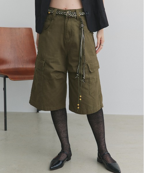 ad thie(アドティエ)の「ベルト付き カーゴハーフパンツ(カーゴパンツ・レディース・カーキ/ダークブラウン・FREE)」の11枚目の写真