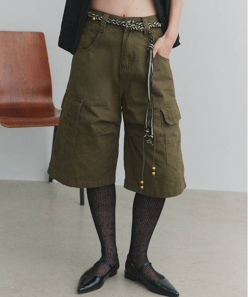ad thie(アドティエ)の「ベルト付き カーゴハーフパンツ(カーゴパンツ・レディース・カーキ/ダークブラウン・FREE)」の12枚目の写真