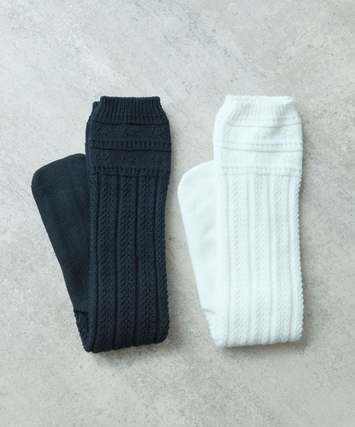 bulle de savon（ビュルデサボン）の「《early spring》透かし編みハイソックス（ソックス/靴下・レディース・ホワイト/ブラック・FREE）」の8枚目の写真