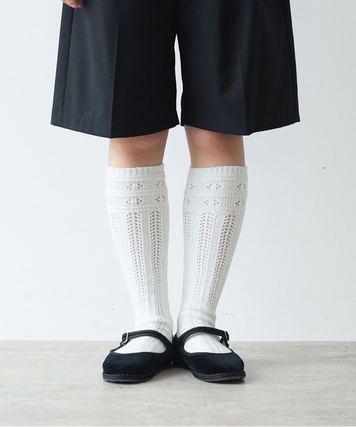bulle de savon（ビュルデサボン）の「《early spring》透かし編みハイソックス（ソックス/靴下・レディース・ホワイト/ブラック・FREE）」の5枚目の写真