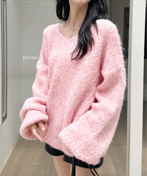 Ada.(エイダ)の「ゆるVネック オーバーサイズ シャギーニット(ニット/セーター・レディース・ライトグレー/アイボリー/ブラウン/ピンク・FREE)」の4枚目の写真