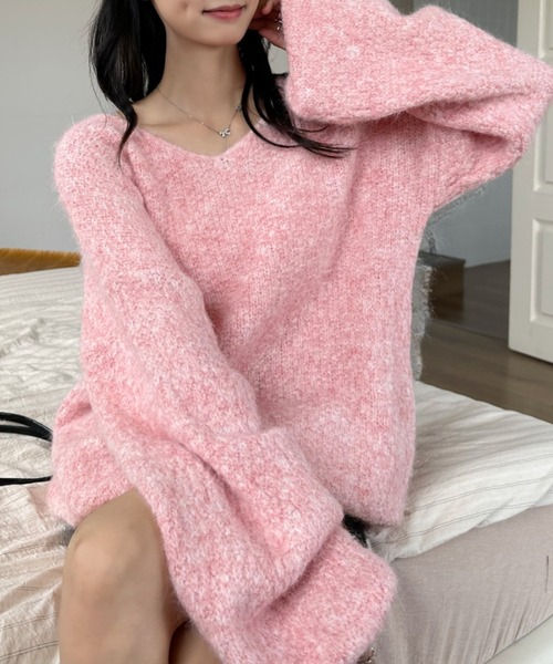 Ada.(エイダ)の「ゆるVネック オーバーサイズ シャギーニット(ニット/セーター・レディース・ライトグレー/アイボリー/ブラウン/ピンク・FREE)」の22枚目の写真