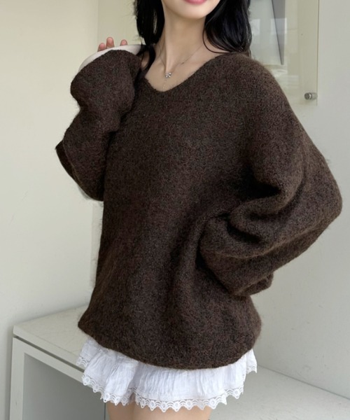 Ada.(エイダ)の「ゆるVネック オーバーサイズ シャギーニット(ニット/セーター・レディース・ライトグレー/アイボリー/ブラウン/ピンク・FREE)」の11枚目の写真