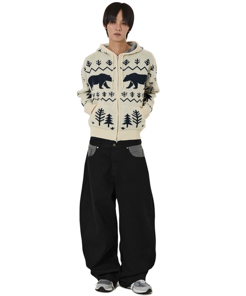 OY（オーワイ）の「『OY/オーワイ』CHECK MIX WIDE VOLUME PANTS/チェックミックスワイドボリュームパンツ（デニムパンツ・レディース・ブラック/インディゴブルー・S/M/L）」の8枚目の写真