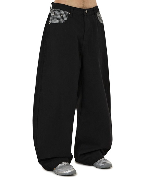 OY（オーワイ）の「『OY/オーワイ』CHECK MIX WIDE VOLUME PANTS/チェックミックスワイドボリュームパンツ（デニムパンツ・レディース・ブラック/インディゴブルー・S/M/L）」の4枚目の写真