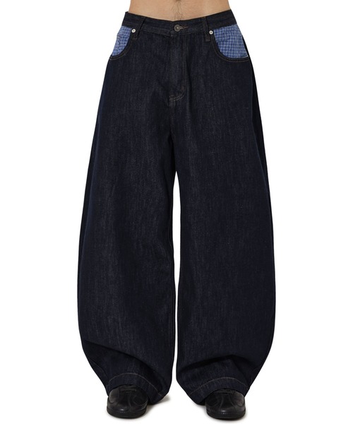 OY（オーワイ）の「『OY/オーワイ』CHECK MIX WIDE VOLUME PANTS/チェックミックスワイドボリュームパンツ（デニムパンツ・レディース・ブラック/インディゴブルー・S/M/L）」の10枚目の写真